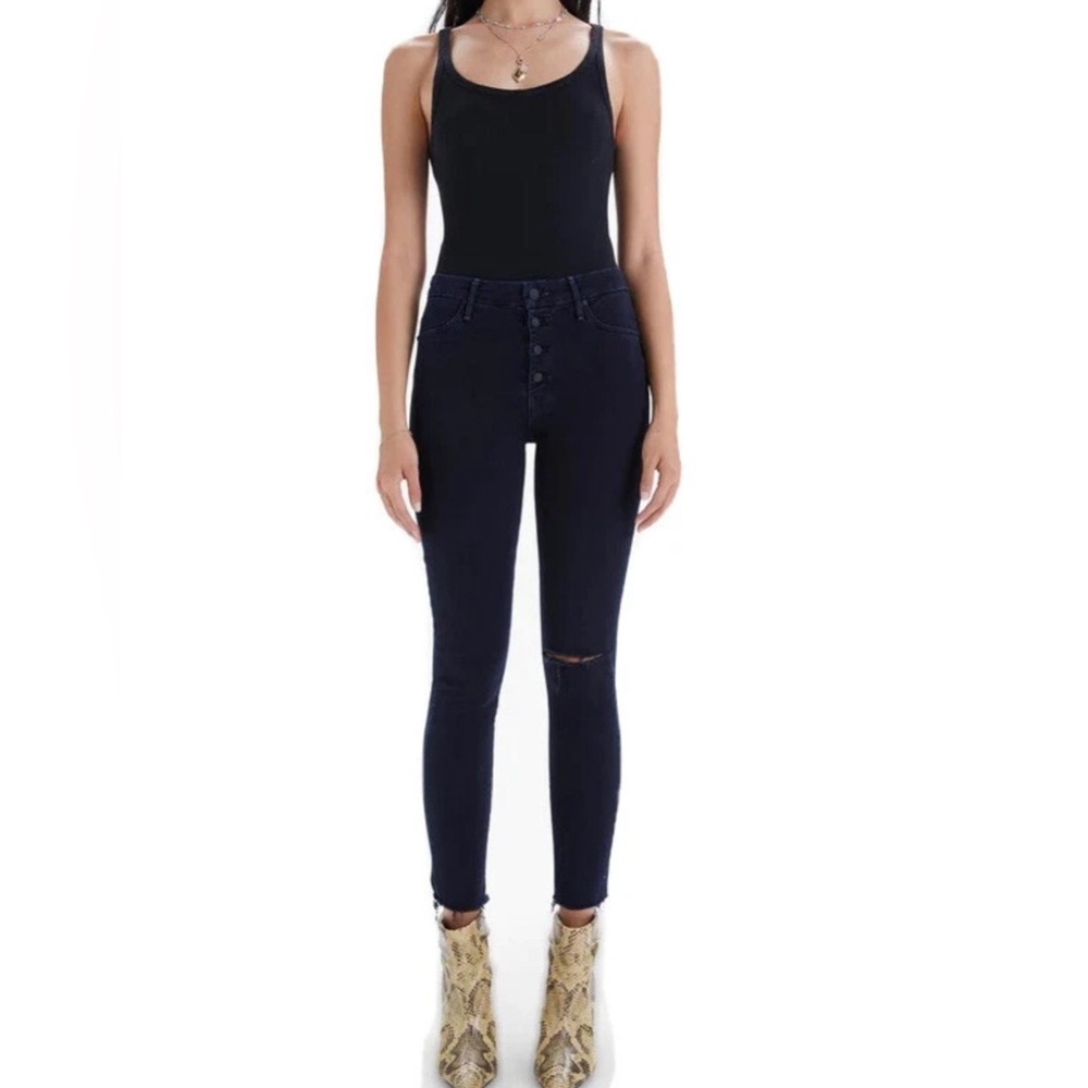MOTHER The Pixie Ankle Fray Hem Jeans Holding Hands/Dark Blue Sz 30